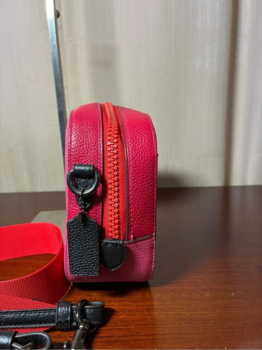 Coach Pink Crossbody Bag with Red Strap